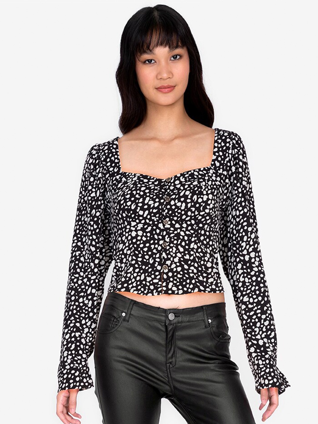 

ZALORA BASICS Multicoloured Floral Print Blouson Crop Top, Multi