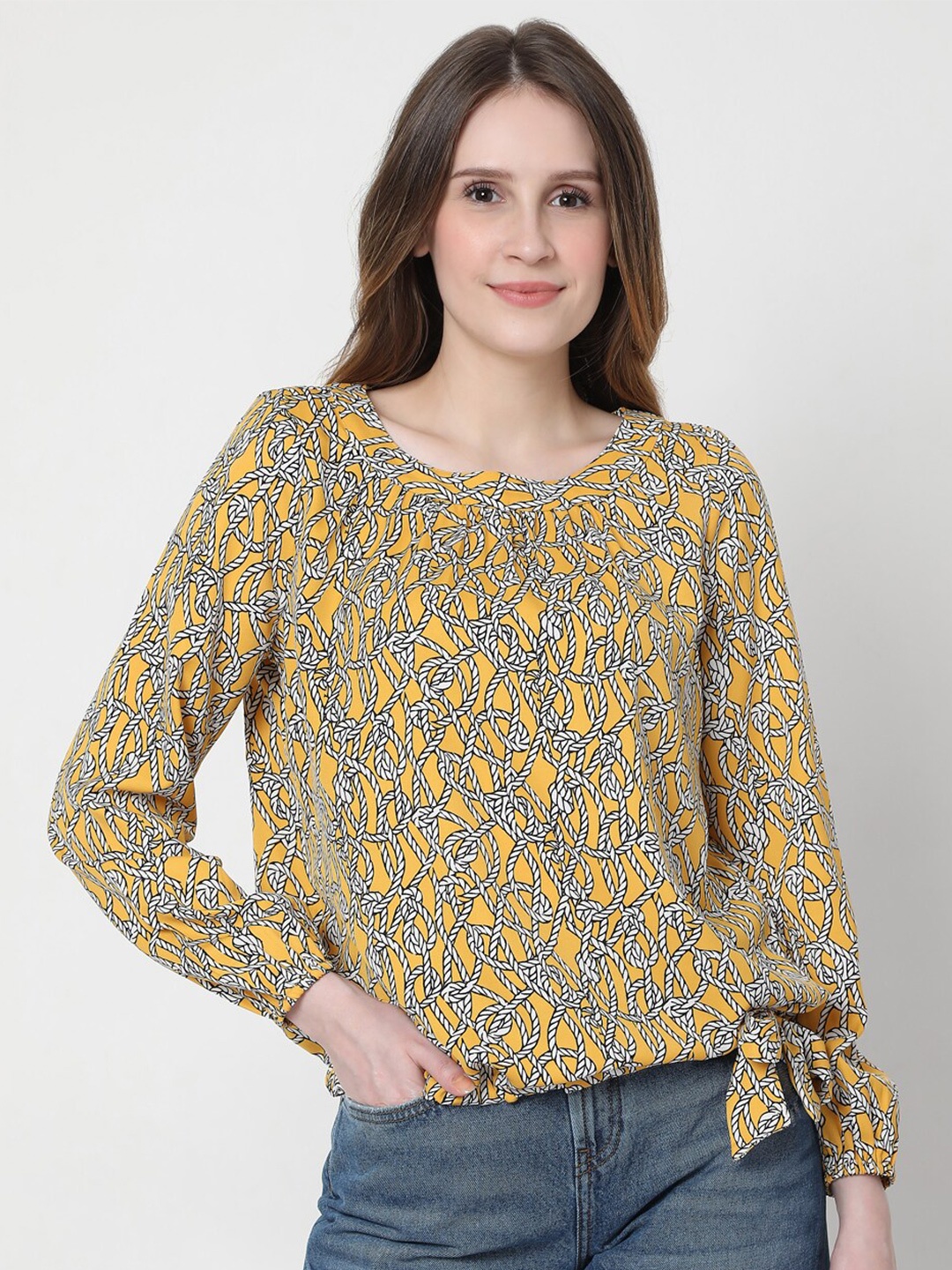 

Vero Moda Yellow & White Print Blouson Top