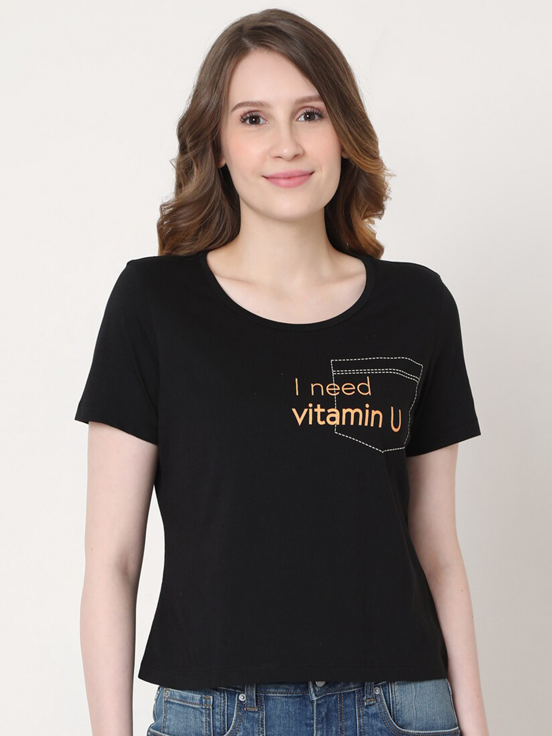 

Vero Moda Women Black Typography Printed T-shirt