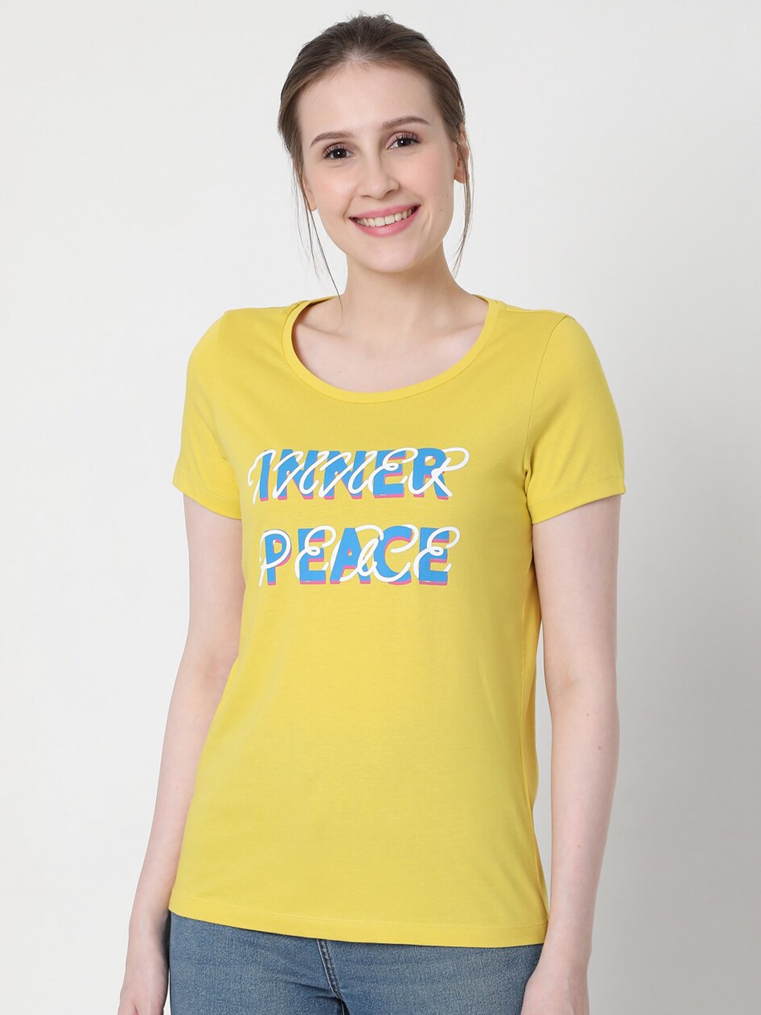 

Vero Moda Women Lime Green Typography Printed T-shirt