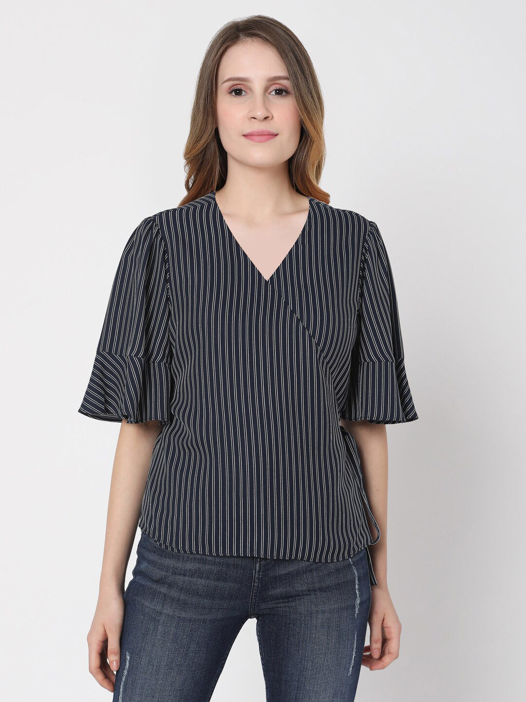 

Vero Moda Blue & White Striped Monochrome Wrap Top
