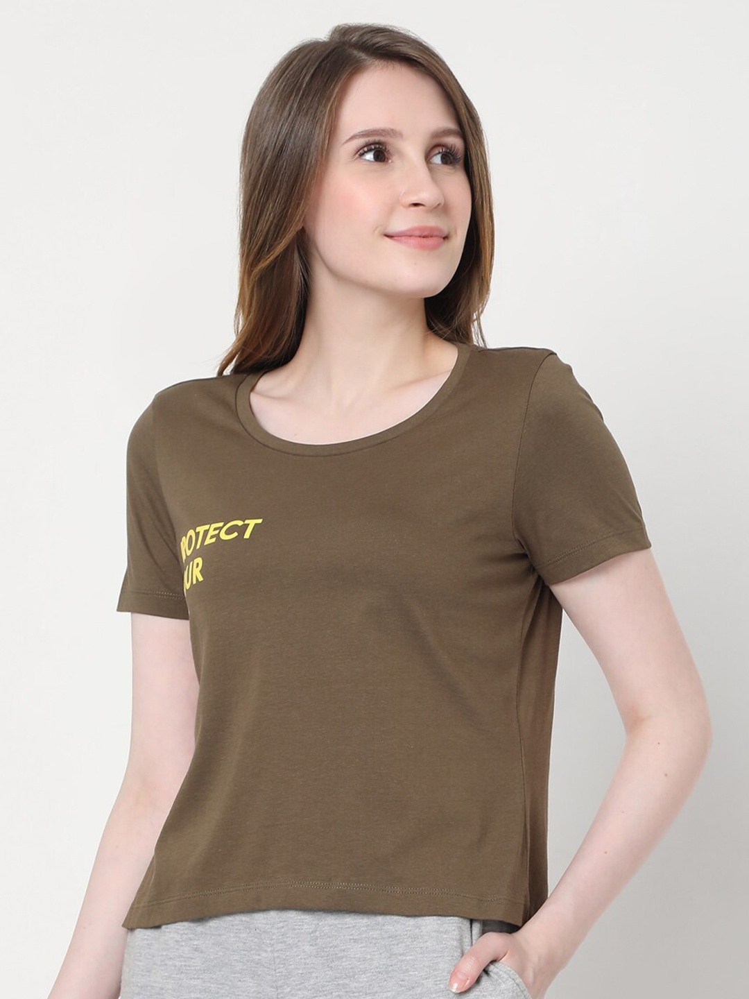 

Vero Moda Women Olive Green T-shirt