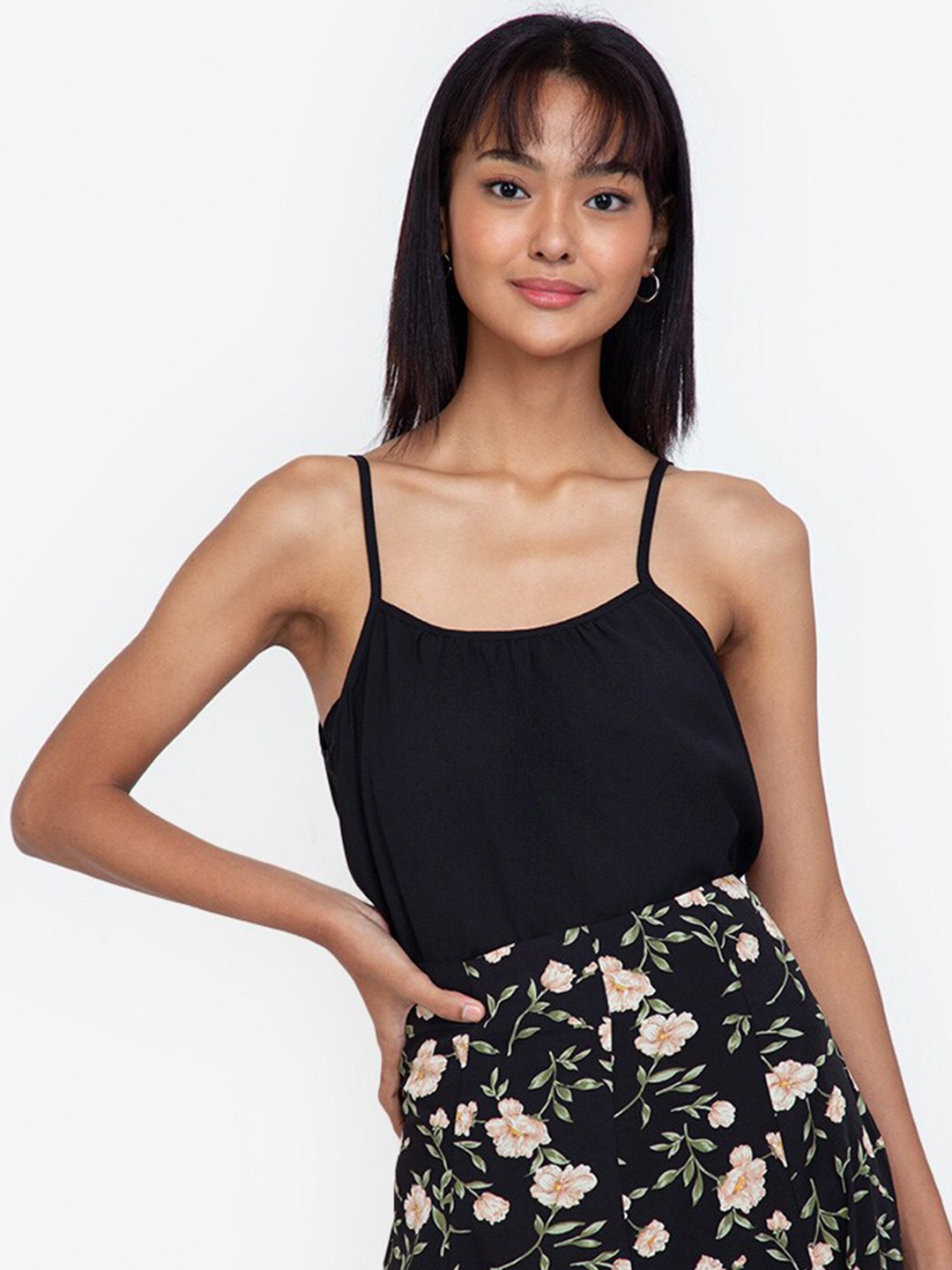 

ZALORA BASICS Black Gathered Front Cami Top