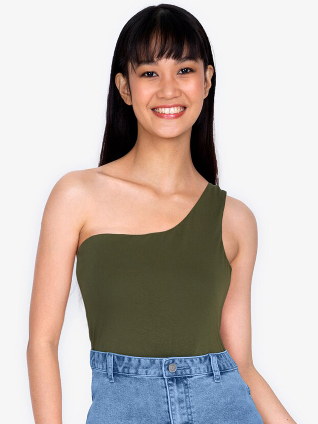 

ZALORA BASICS Green One Shoulder Top