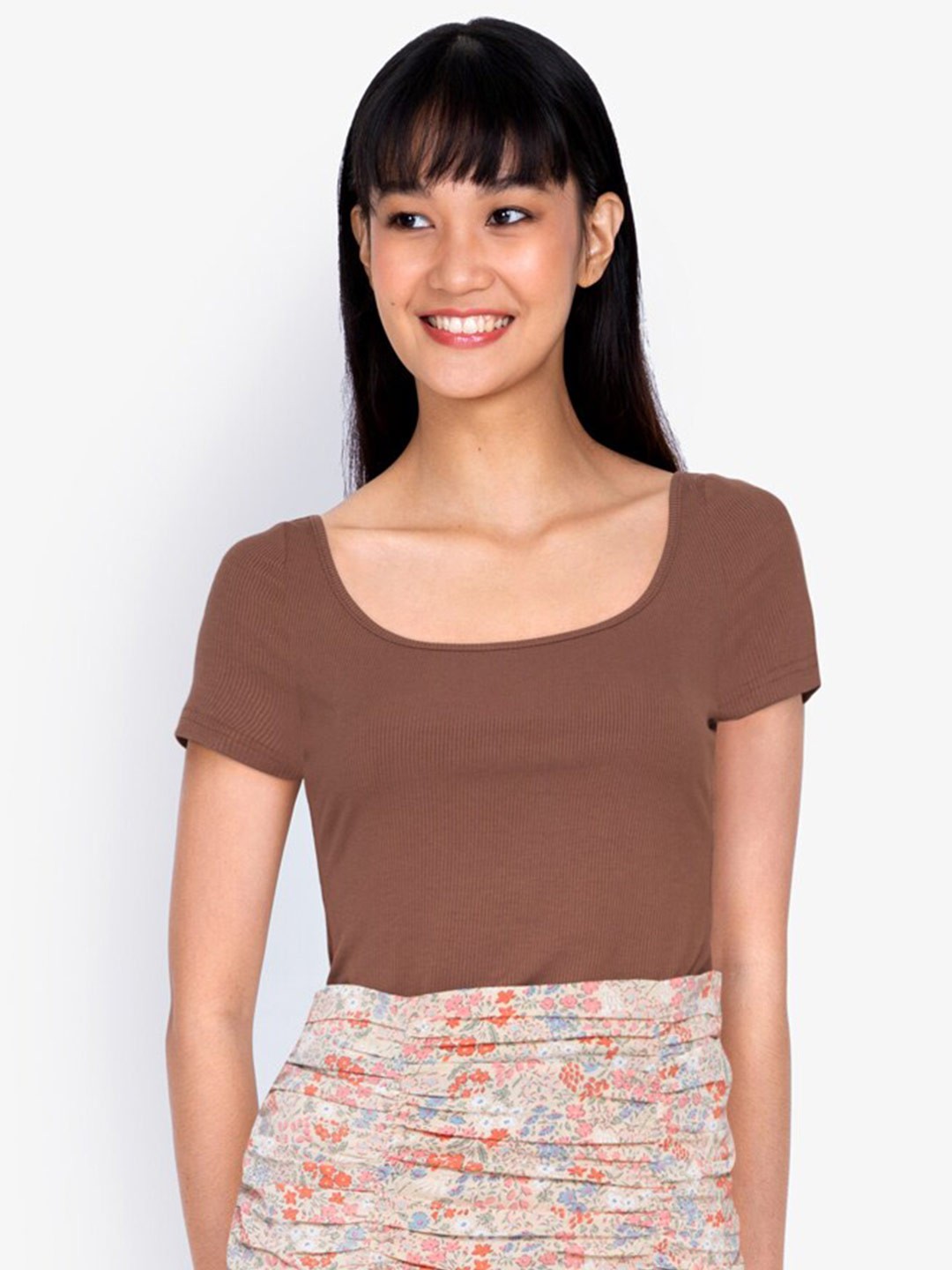 

ZALORA BASICS Brown Solid Casual Top