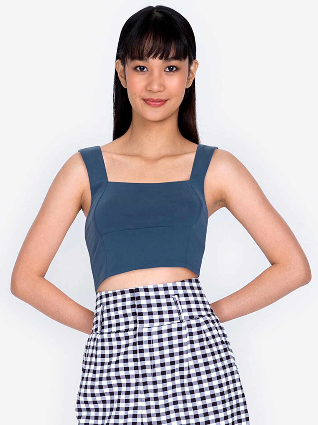 

ORIGIN BY ZALORA Blue Square Neck Crop Top