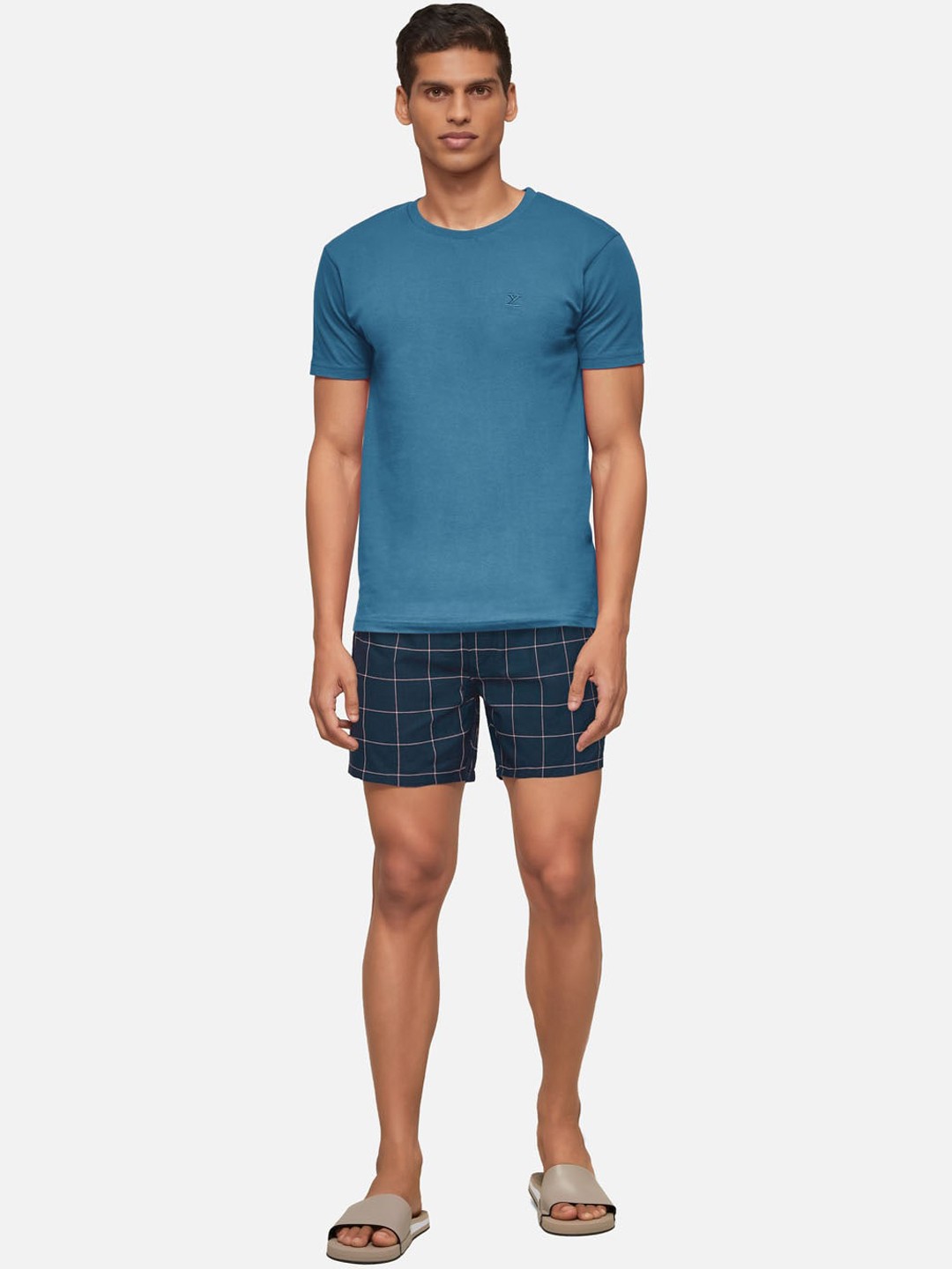 

XYXX Men Blue Checkered Loungewear Set