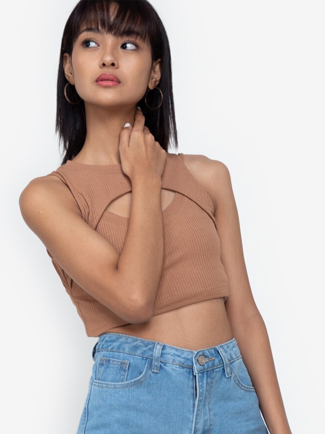

ZALORA BASICS Beige Styled Back Crop Top