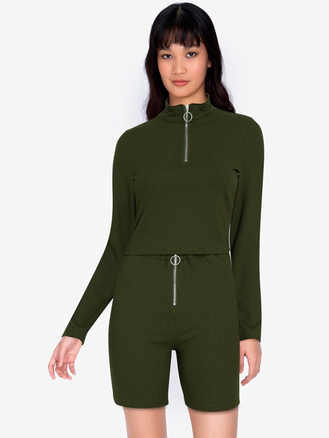 

ZALORA BASICS Women Green Mandarin Collar Top