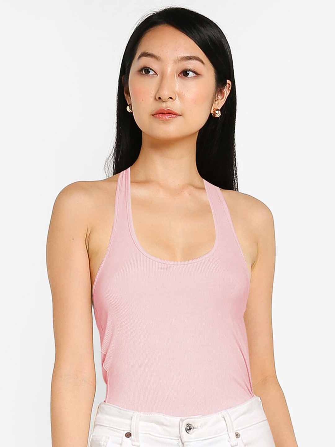 

ZALORA BASICS Women Pink Ribbed Tank Top