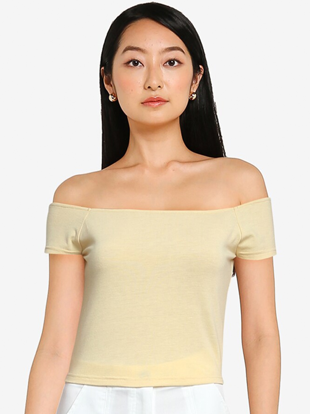 

ZALORA BASICS Women Yellow Off-Shoulder Bardot Top