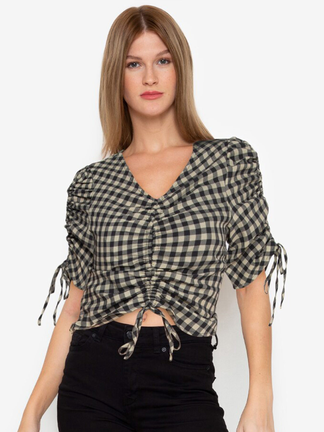 

ZALORA BASICS Women Multicoloured Checked Crop Top, Multi