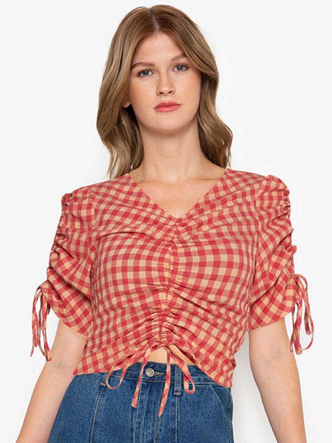 

ZALORA BASICS Women Multicoloured Checked Crop Top, Multi
