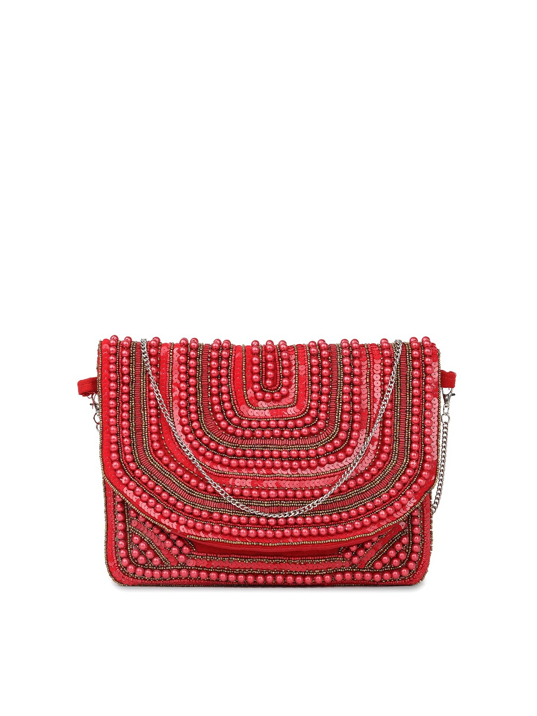 

gaura pakhi Women Red & Gold Embroidered Envelope Clutch