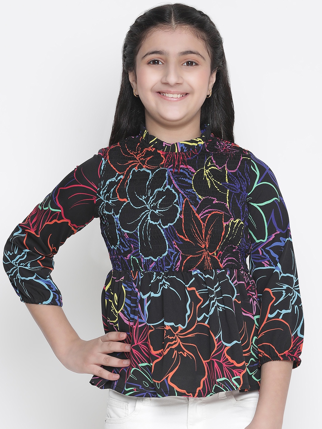 

Oxolloxo Black Floral Print Peplum Top