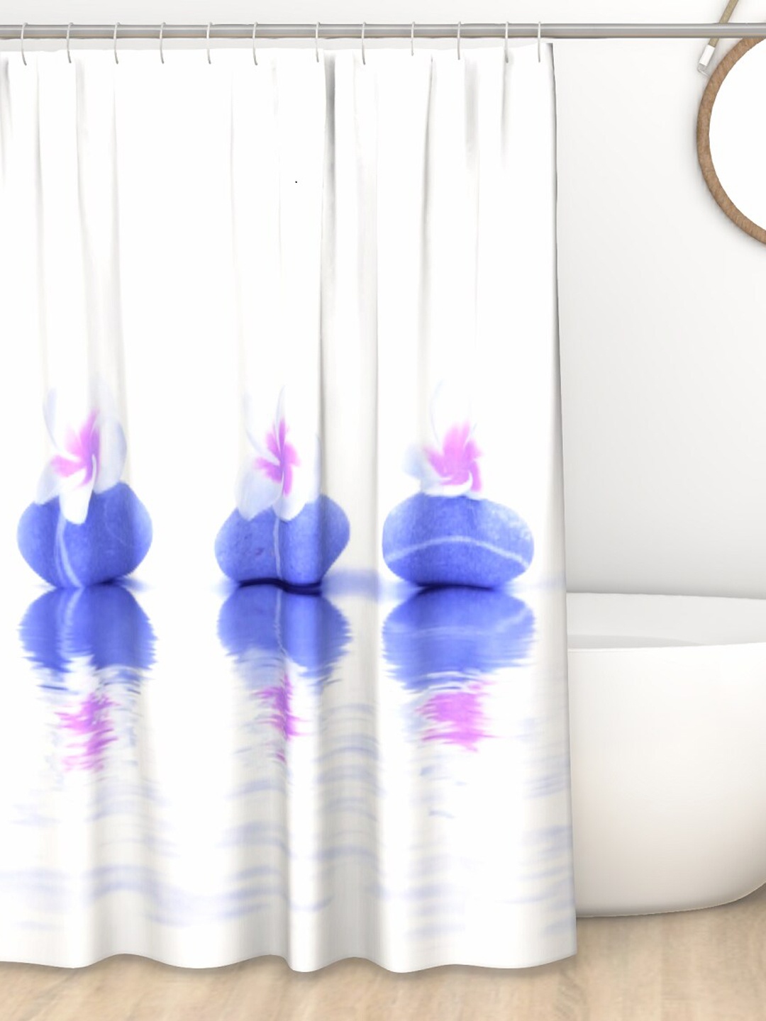 

Lushomes White & Blue Printed Shower Curtain