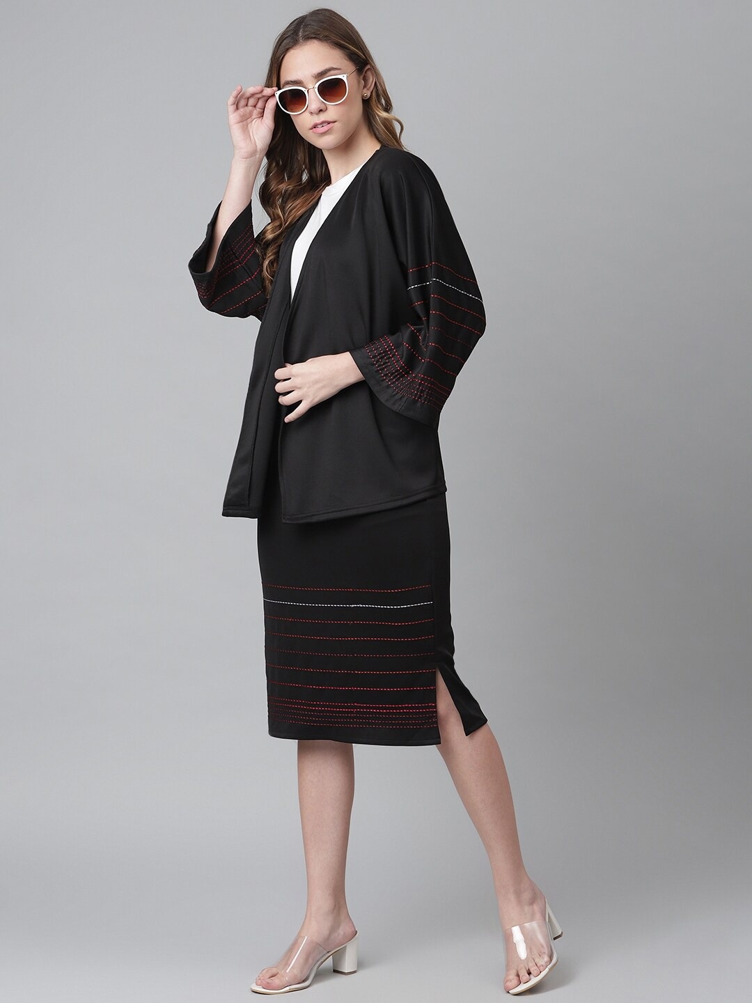 

OTORVA Women Black Solid Coat With Skirt