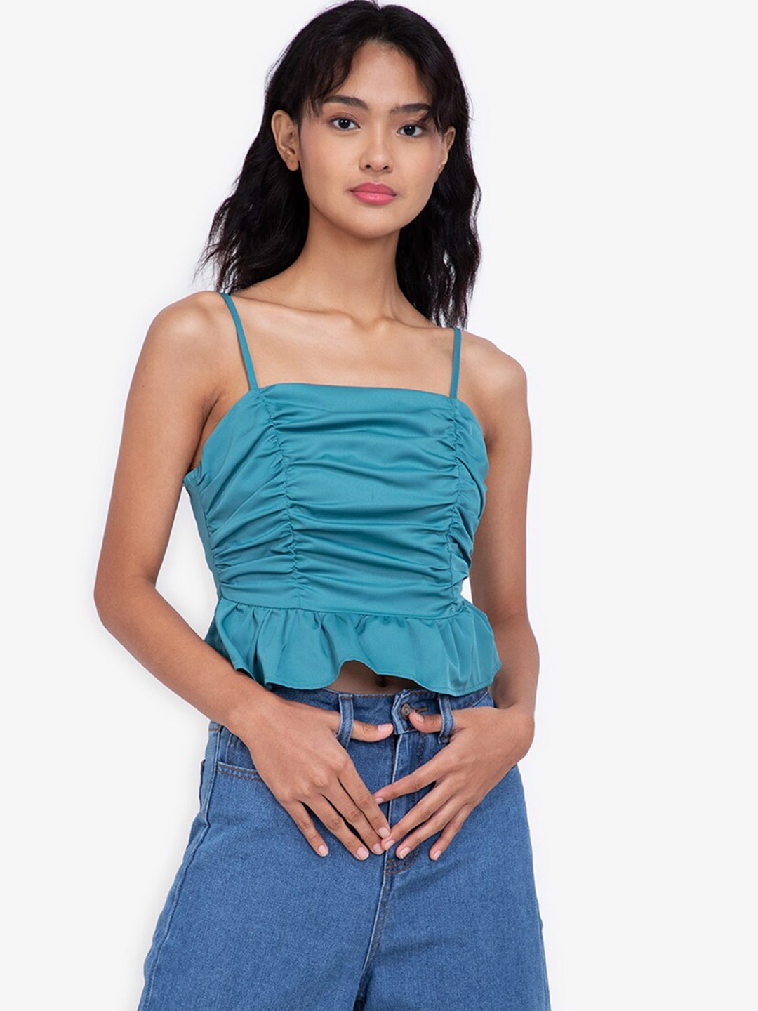 

ZALORA BASICS Teal Green Ruch Detail Peplum Top