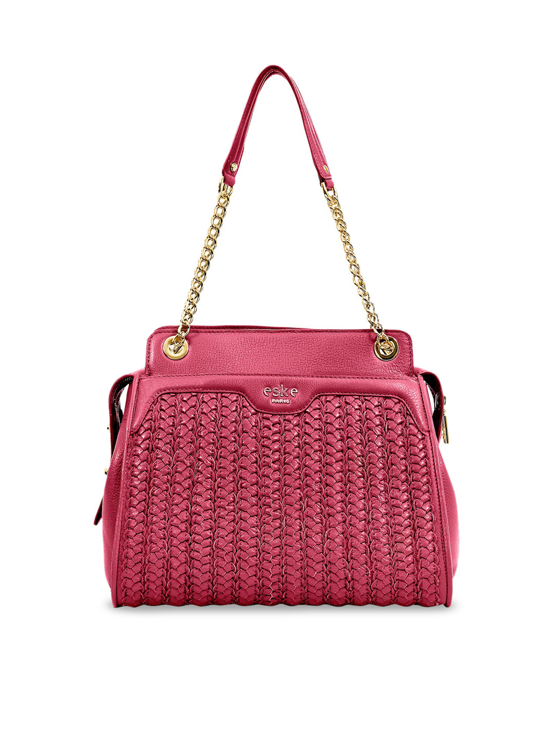 

Eske Pink Leather Structured Shoulder Bag with Cut Work