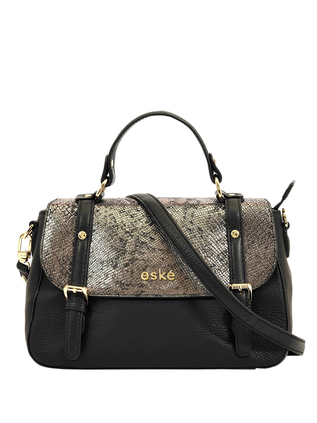 

Eske Black Animal Textured Leather Structured Satchel