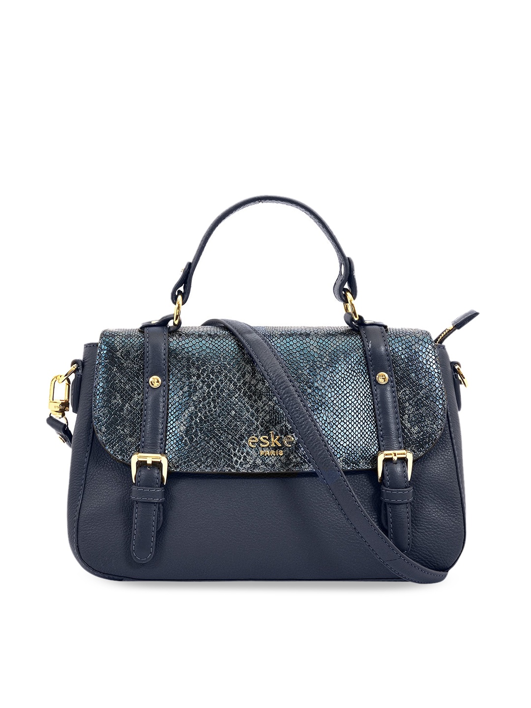 

Eske Navy Blue Animal Leather Structured Satchel