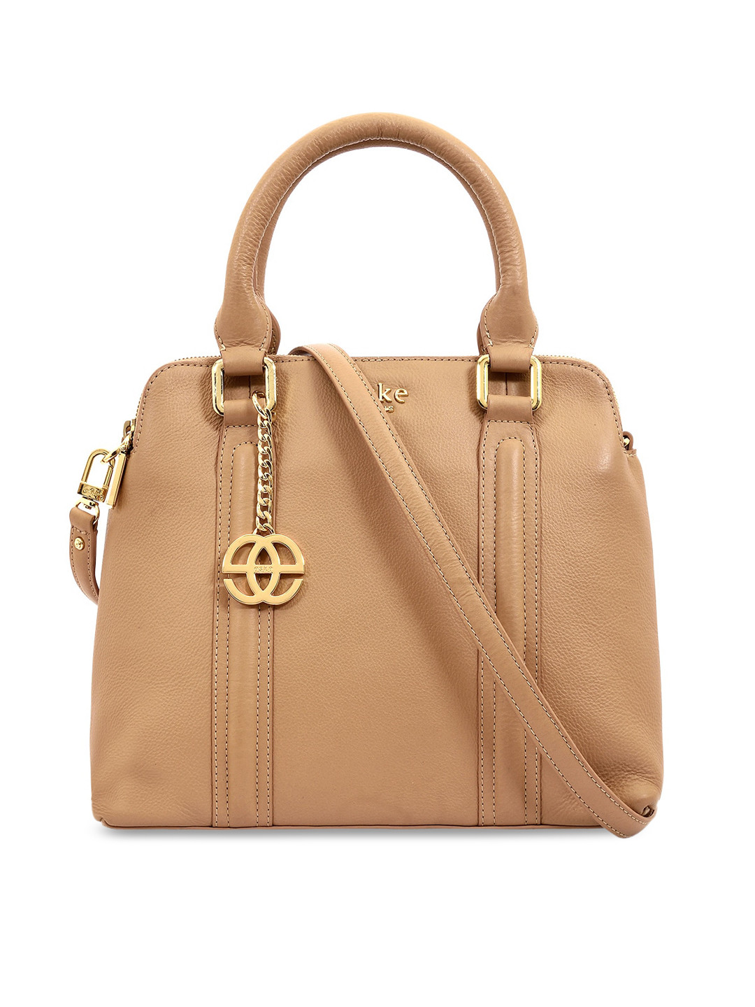 

Eske Beige Leather Structured Handheld Bag with Tasselled