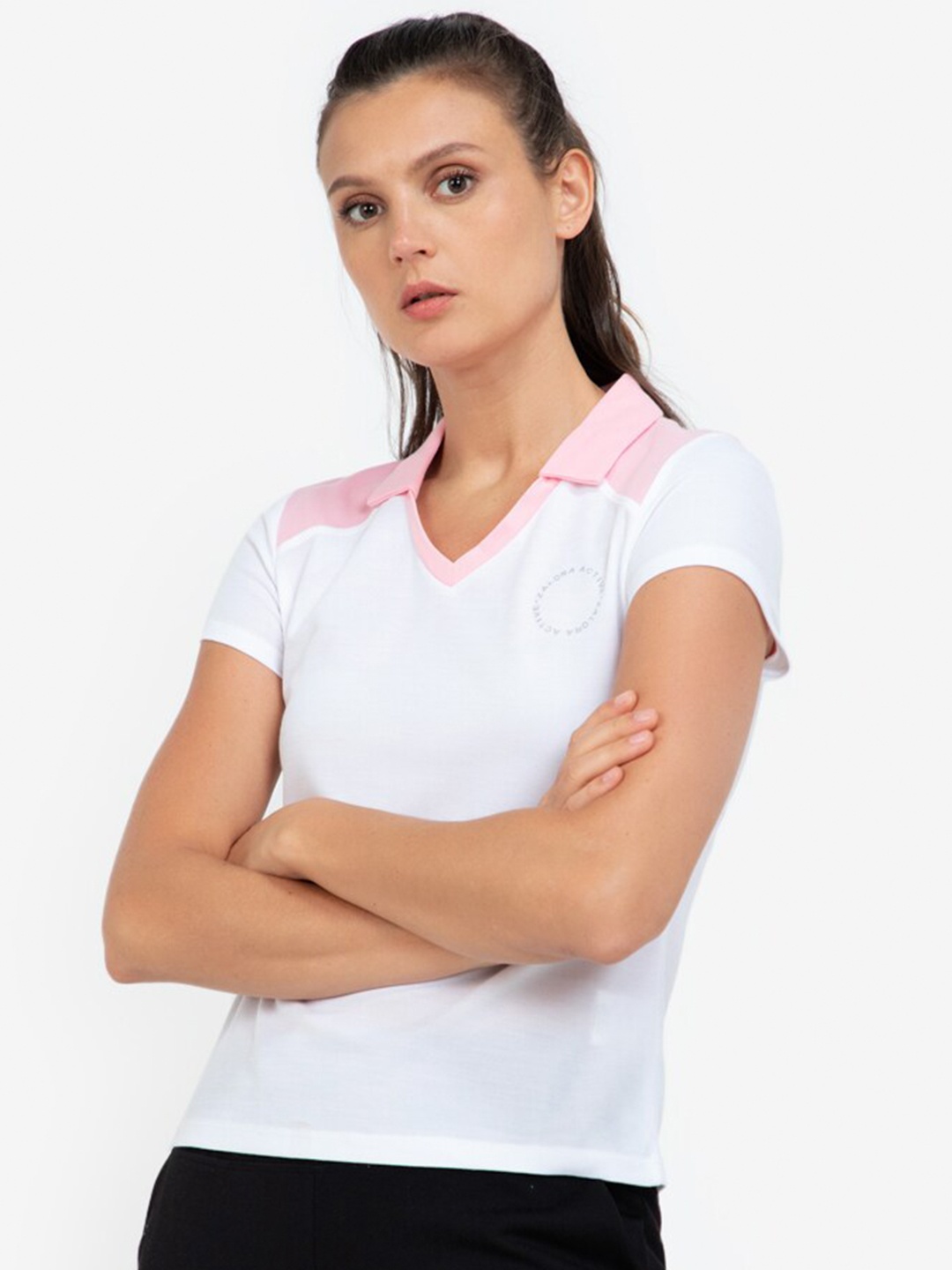 

ZALORA ACTIVE White & Pink Polo Collar Top