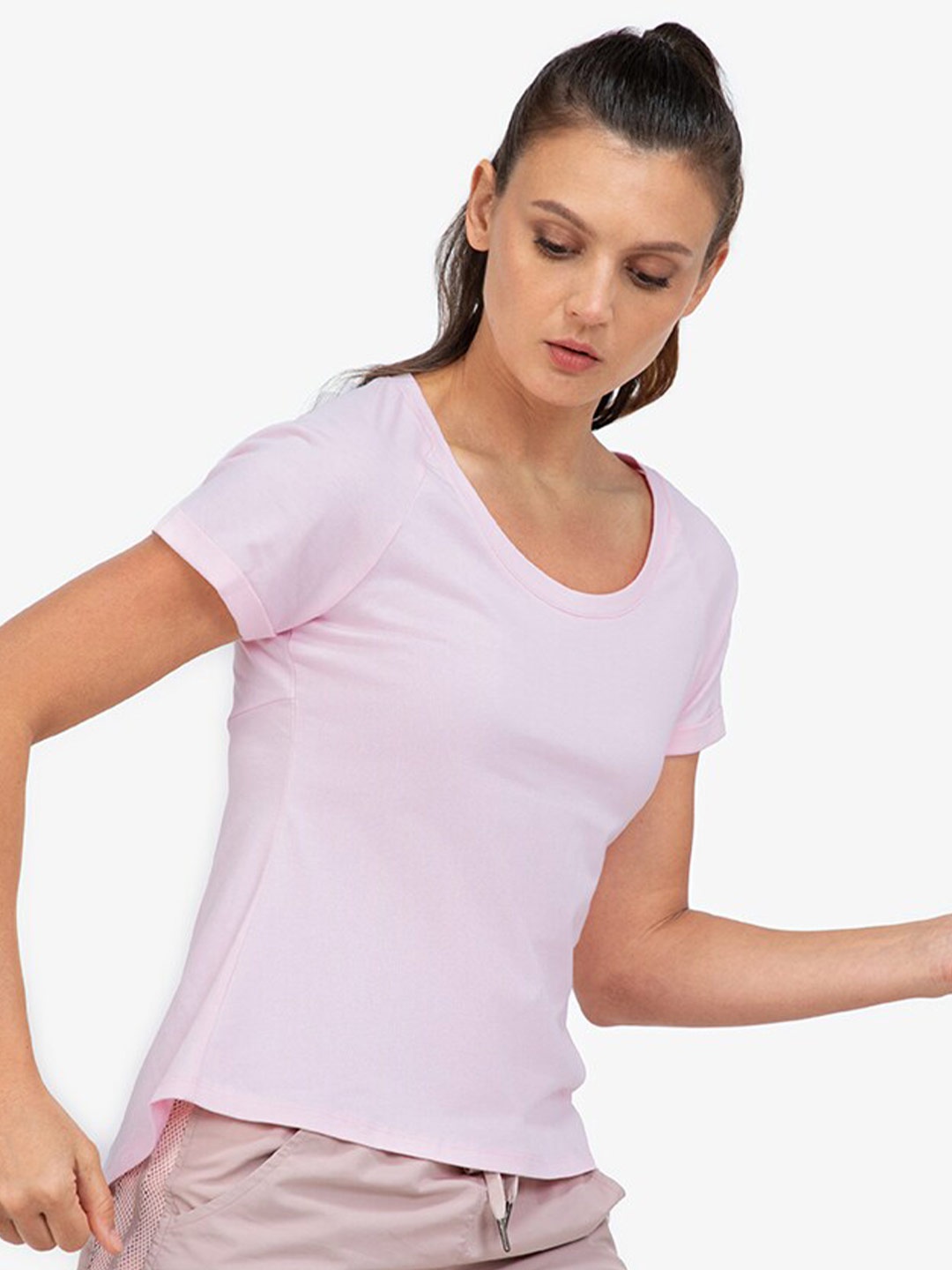 

ZALORA ACTIVE Women Pink Open Back Slit Short Sleeve T-Shirt
