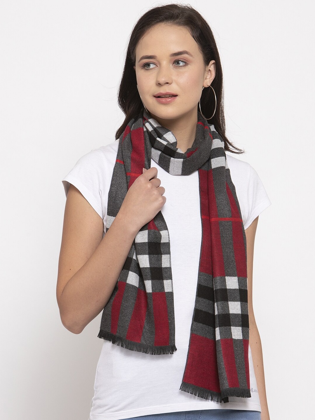 

Calvadoss Women Grey & White Woven Design Wool Stoles