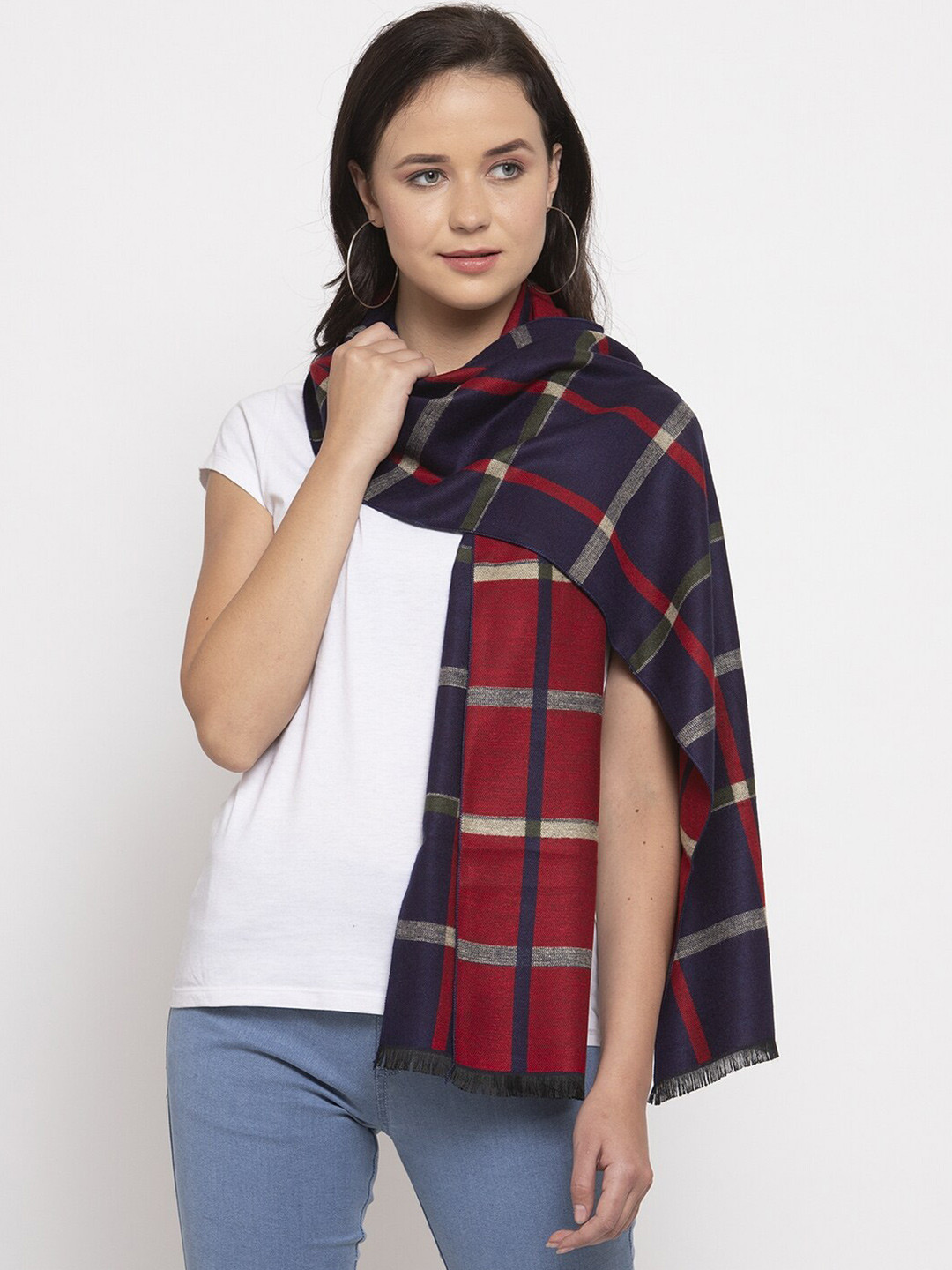 

Calvadoss Women Blue & Red Checked Wool Stole
