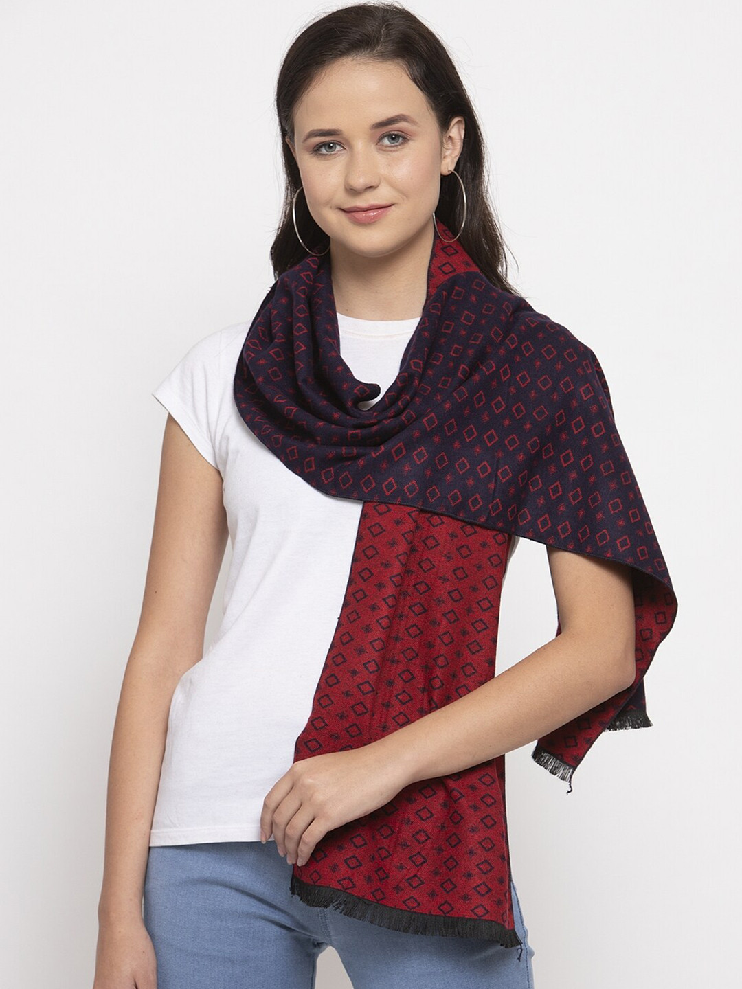 

Calvadoss Women Blue & Red Checked Wool Stoles