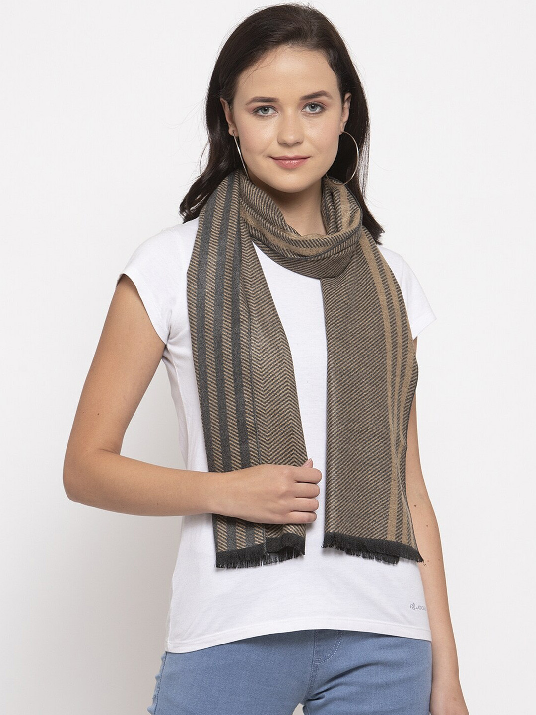 

Calvadoss Women Beige & Grey Woven Design Stole
