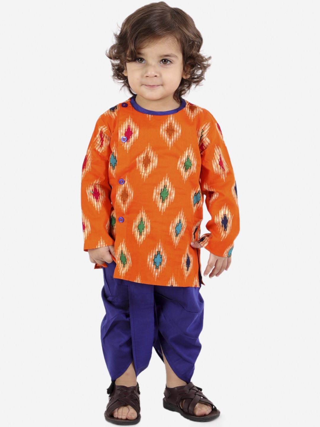 

KID1 Boys Orange Ethnic Motifs Printed Pure Cotton Kurta with Dhoti Pants