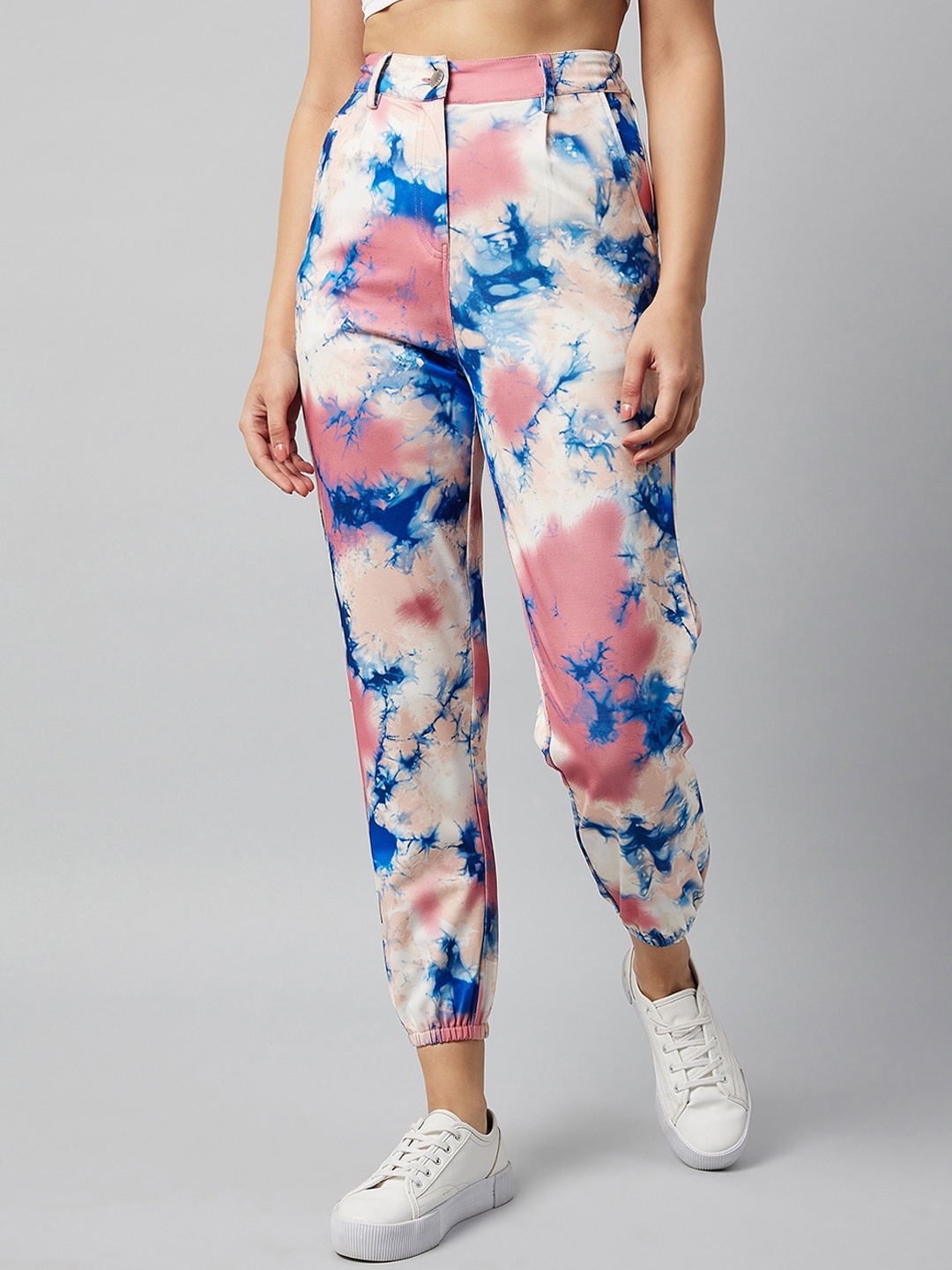 

Athena Women Pink Floral Printed Smart Tapered Fit Easy Wash Joggers Trousers