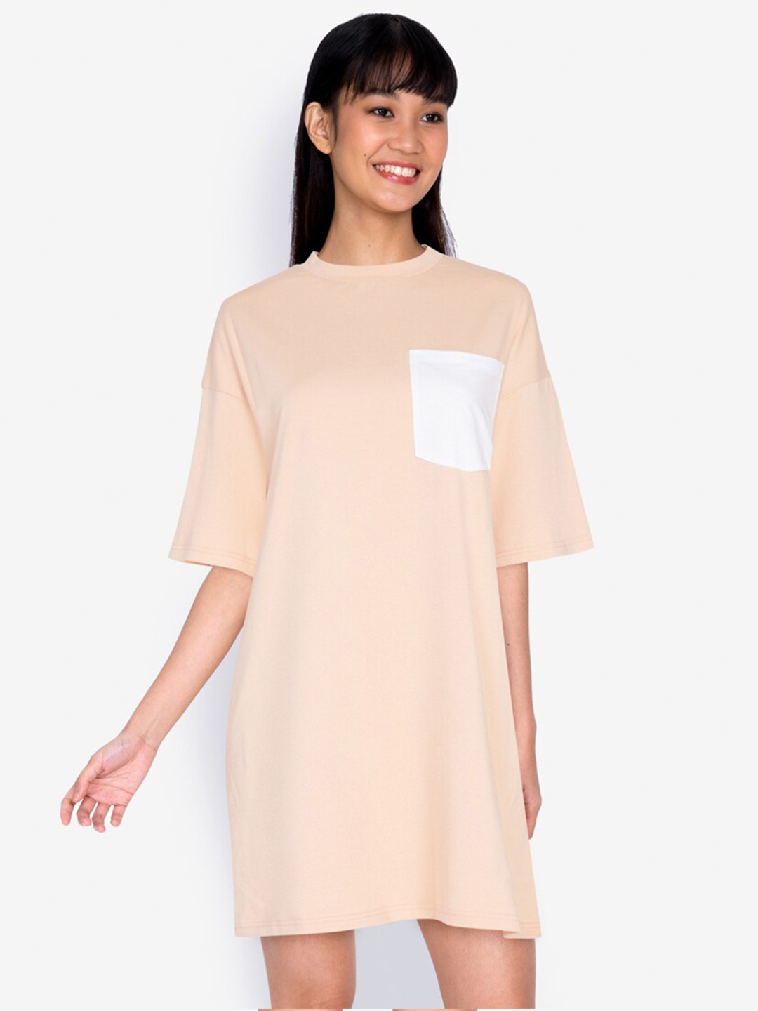 

ZALORA BASICS Women Beige & White T-shirt Dress