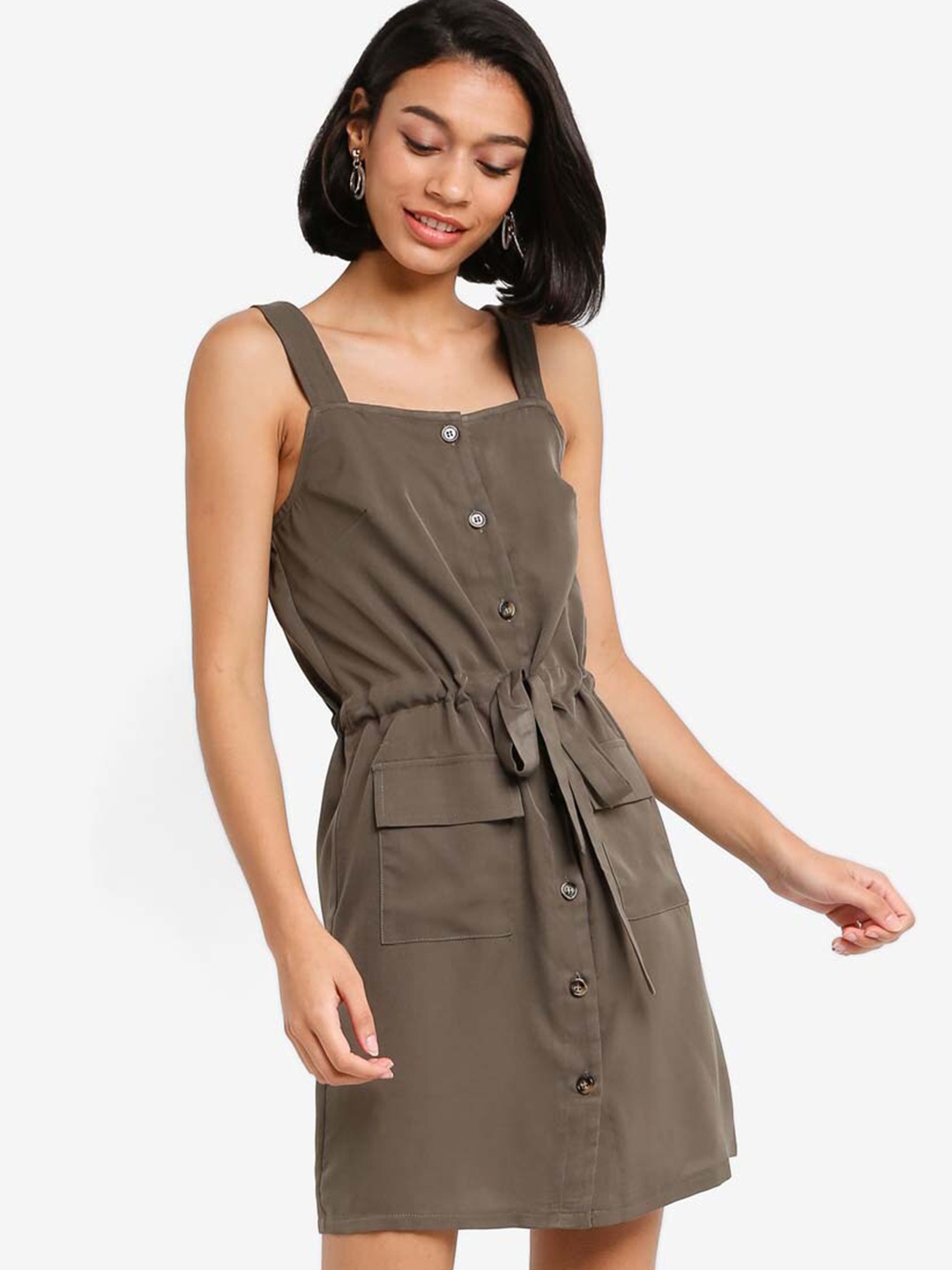

ZALORA BASICS Women Green Solid Pinafore Dress