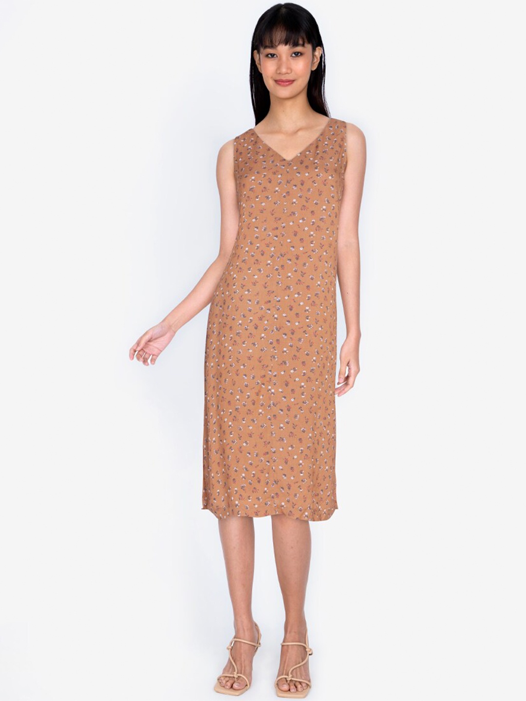 

ZALORA BASICS Brown Floral A-Line Dress