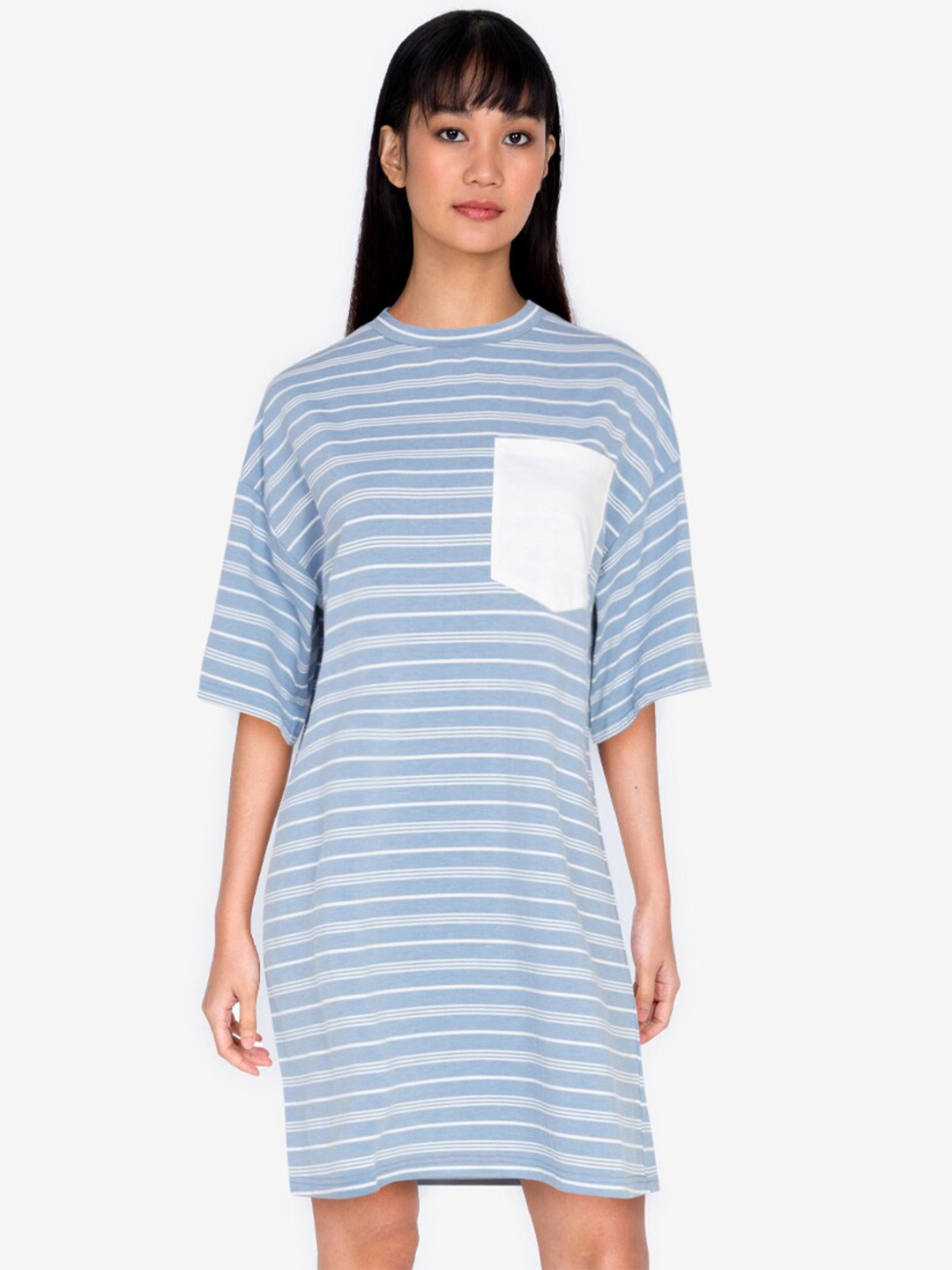 

ZALORA BASICS Women Blue & White Striped T-shirt Dress