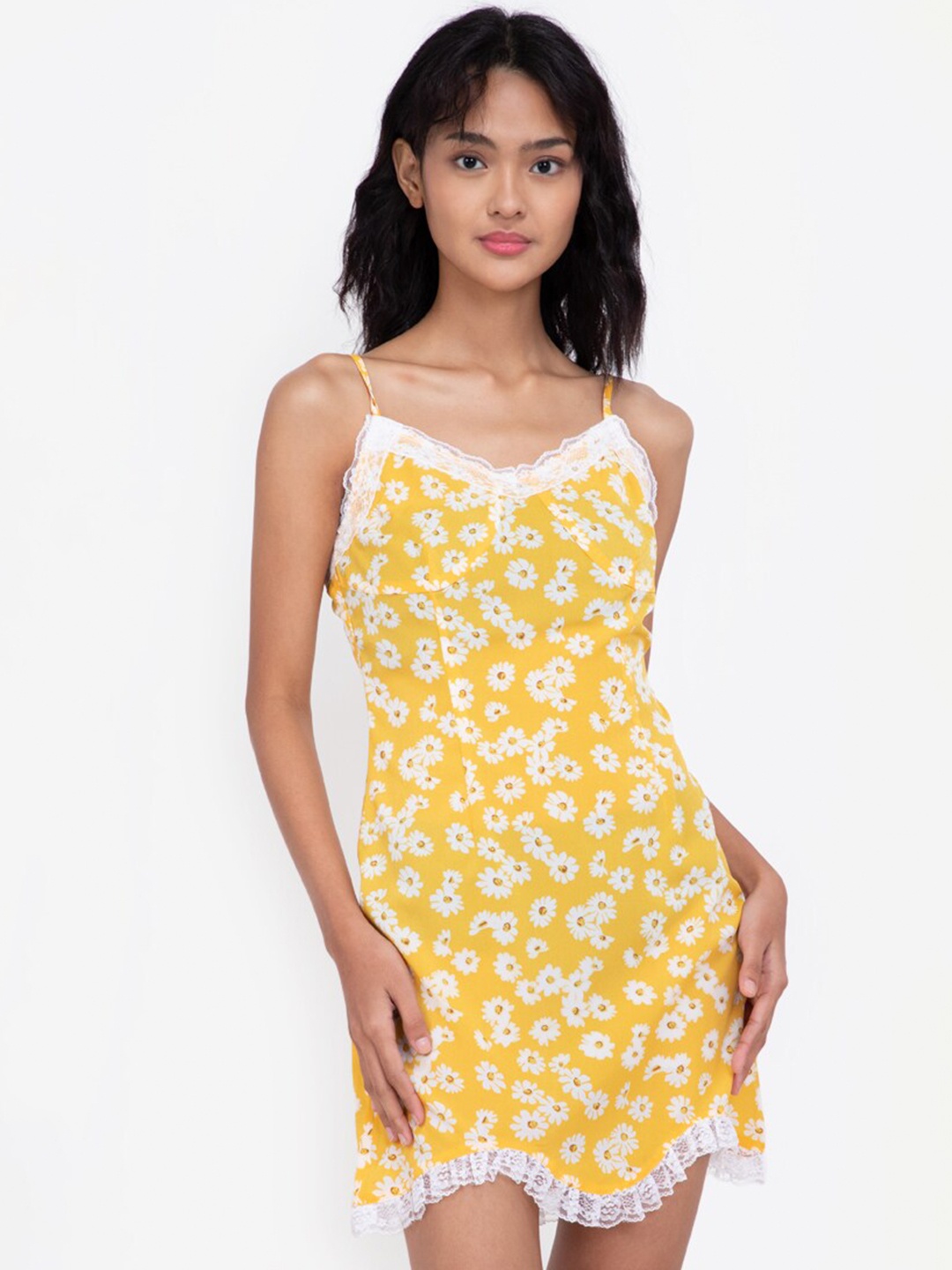 

ZALORA BASICS Yellow Floral A-Line Mini Dress