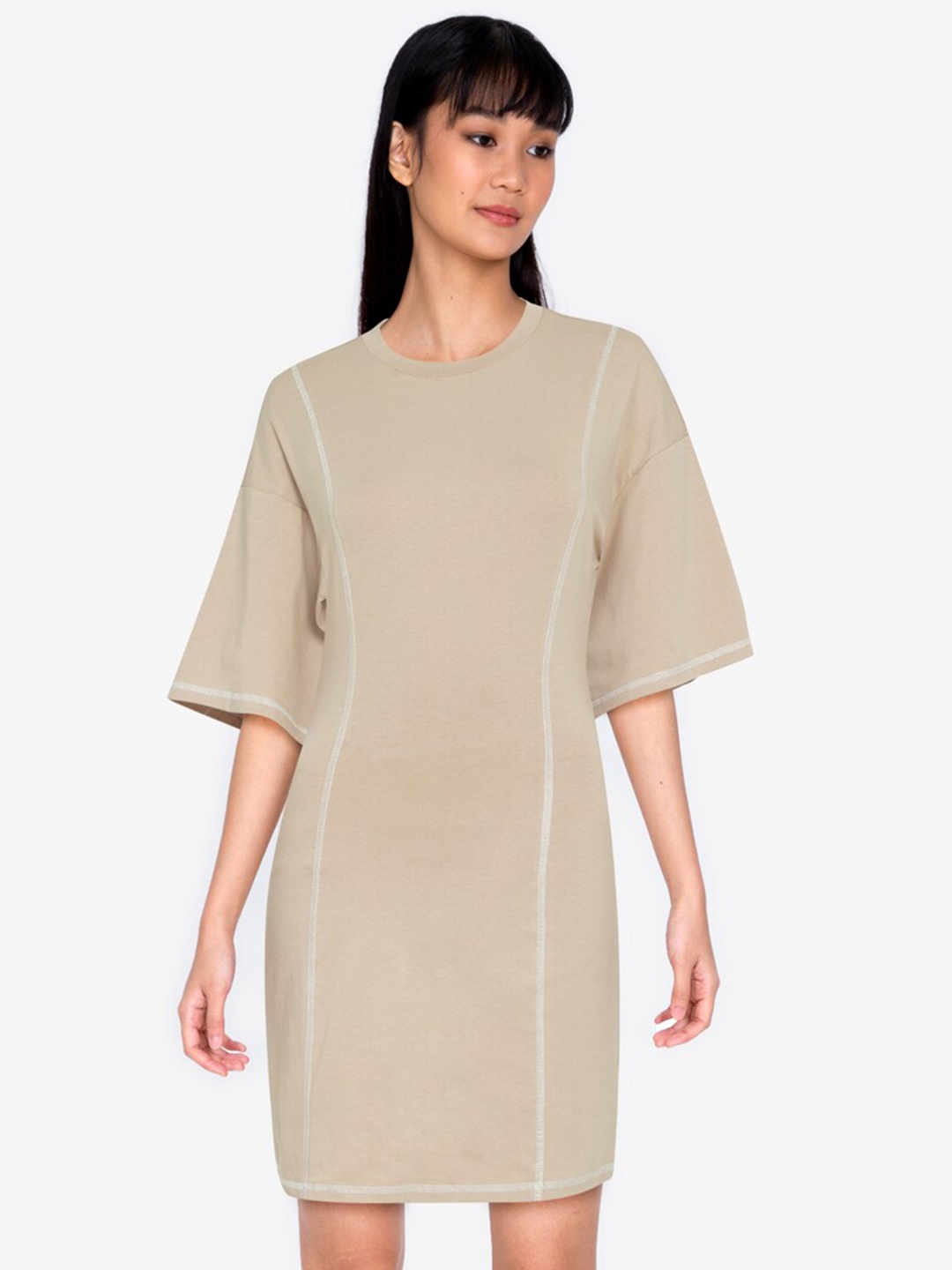 

ZALORA BASICS Women Beige Sheath Dress