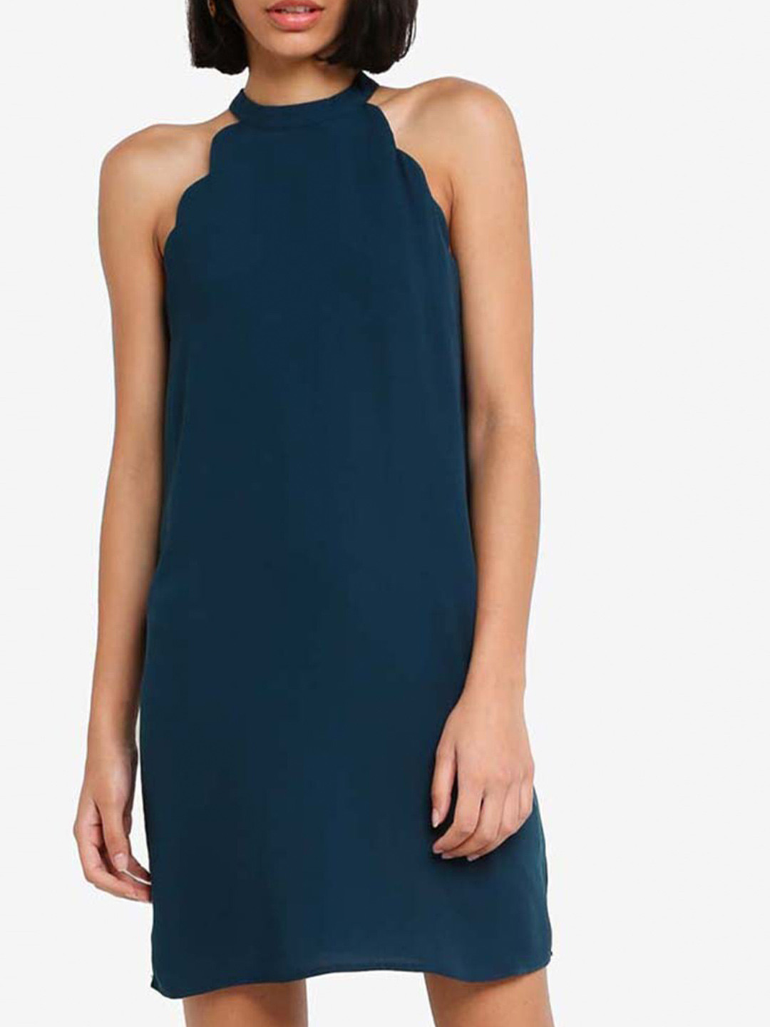 

ZALORA BASICS Women Green Halter Neck A-Line Mini Dress
