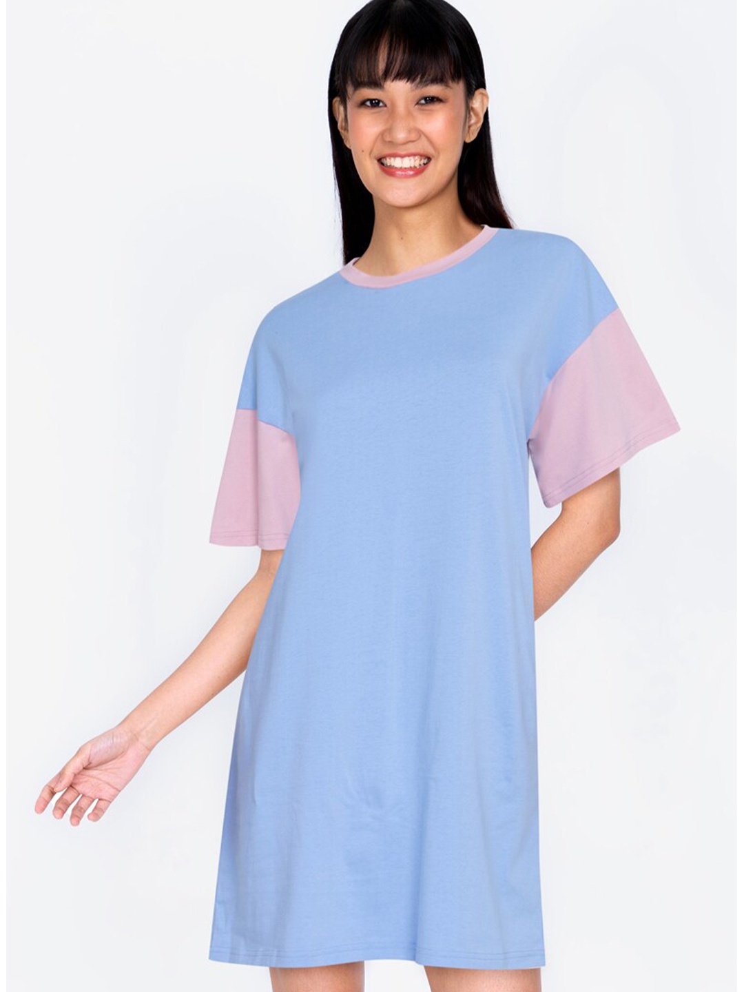 

ZALORA BASICS Blue & Pink Colourblocked T-shirt Dress