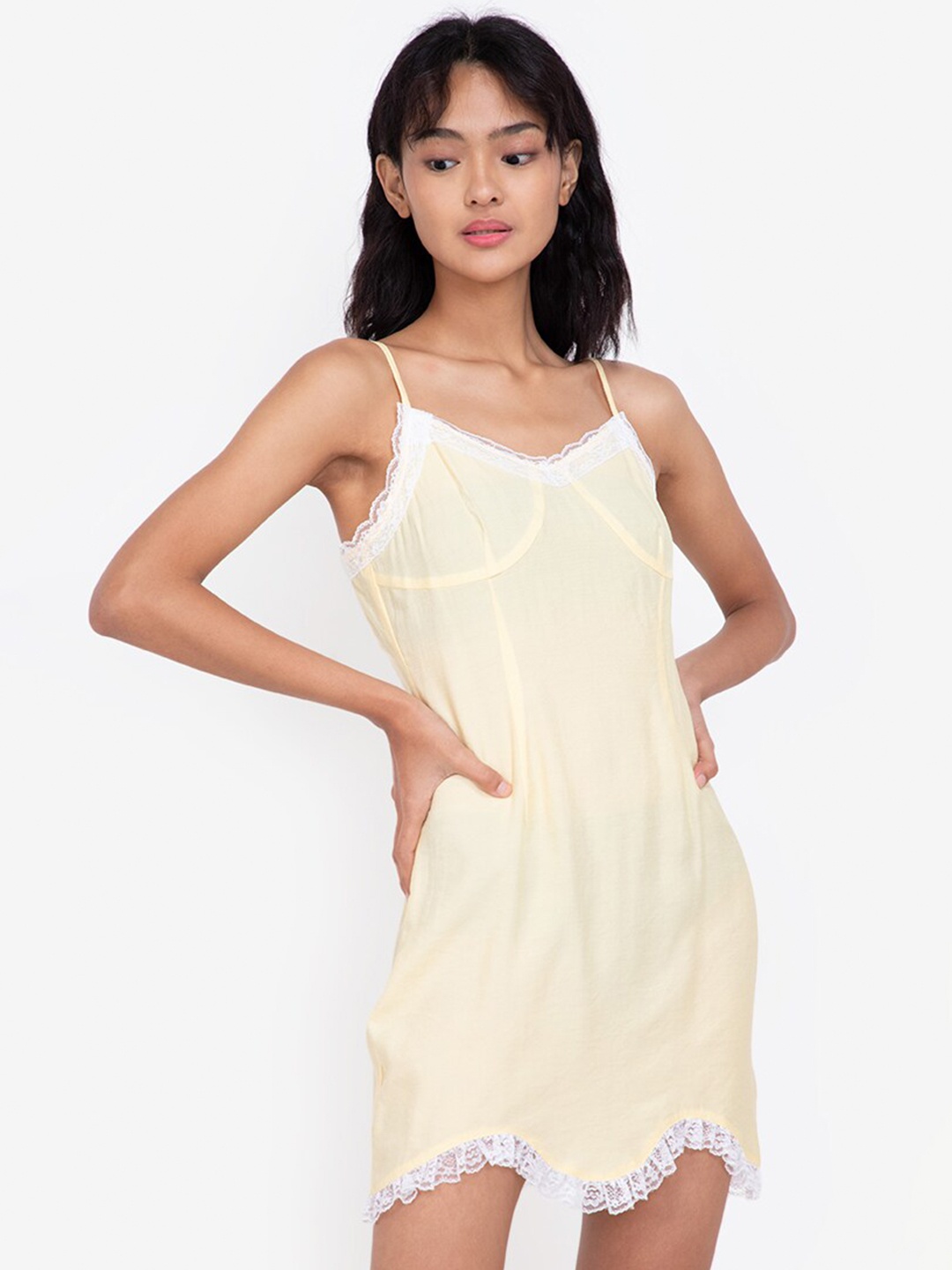 

ZALORA BASICS Women Yellow & White Strappy A-Line Mini Dress