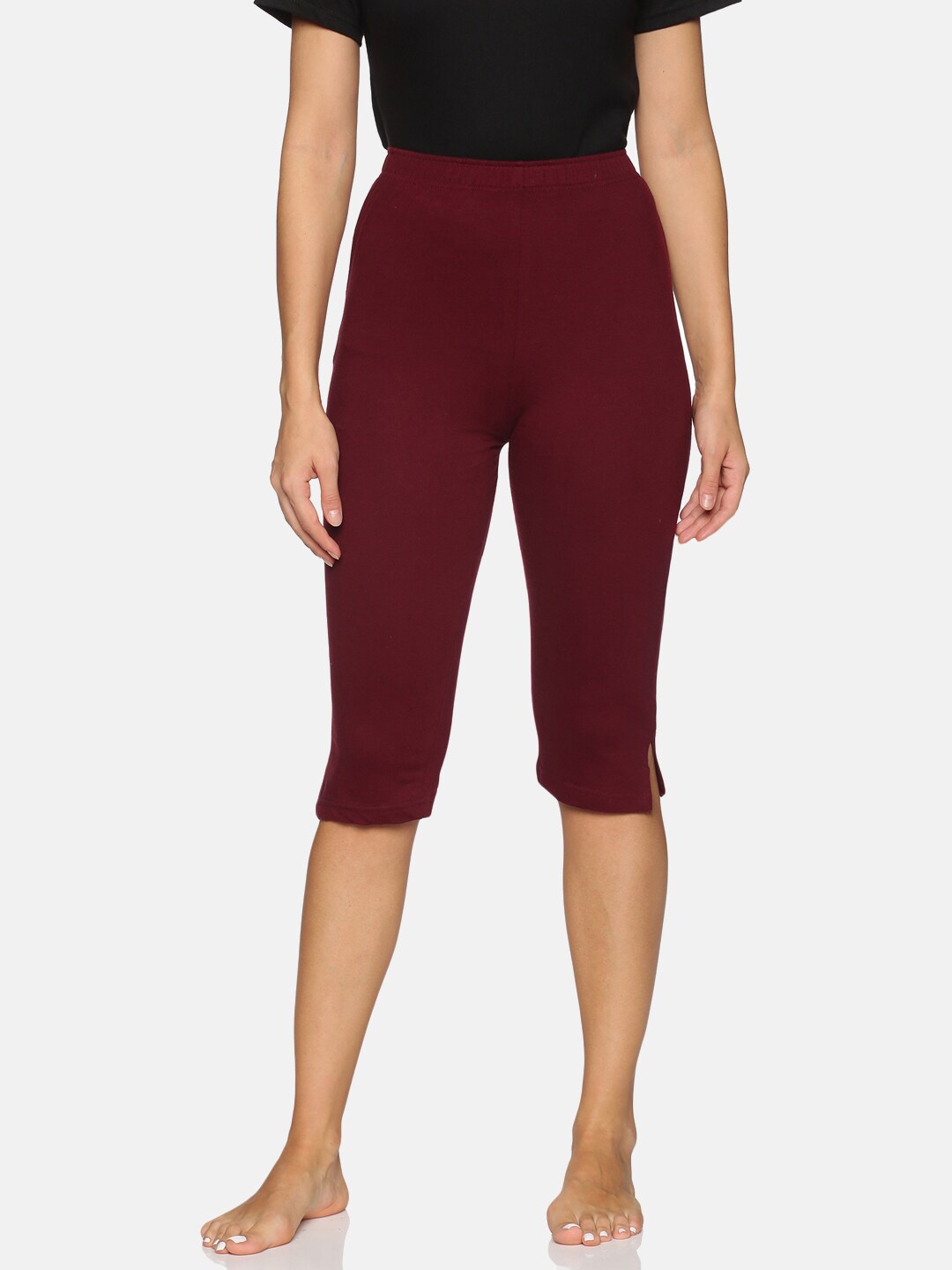 

NOT YET by us Women Maroon Solid Capri