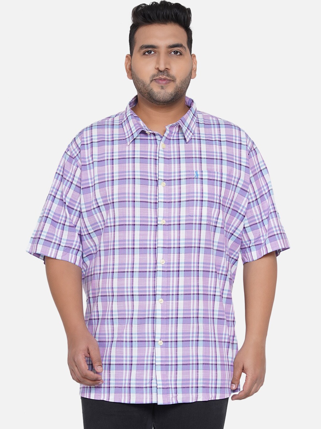 

Santonio Men Lavender Comfort Tartan Checks Checked Casual Shirt