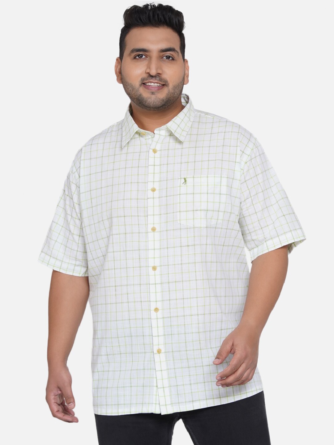

Santonio Men Off White Comfort Grid Tattersall Checks Checked Casual Shirt