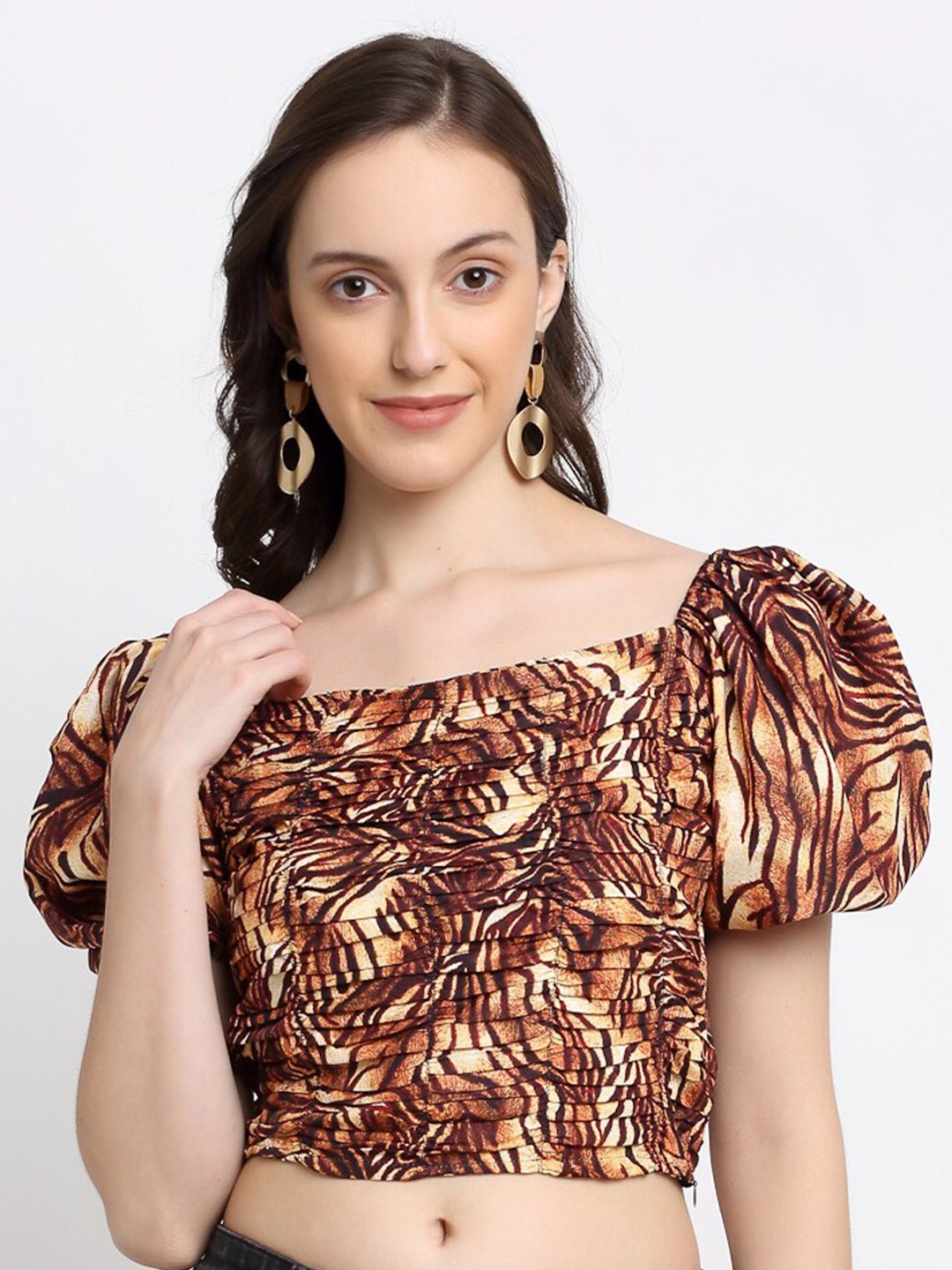 

DIVA WALK EXCLUSIVE Women Brown Print Tropical Crop Top