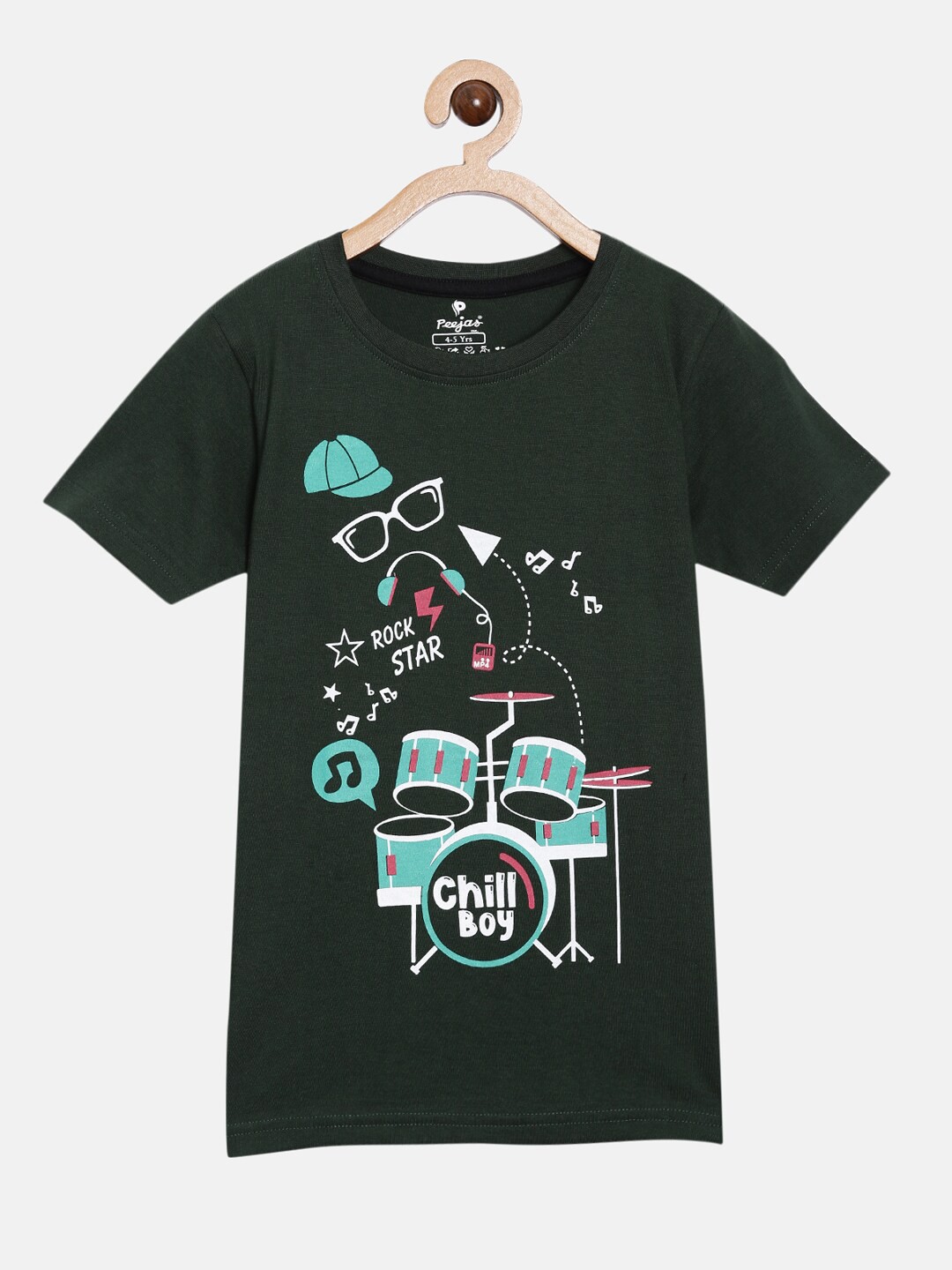 

Peejas Boys Green Printed Raw Edge T-shirt