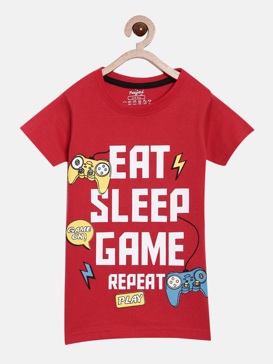 

Peejas Boys Red Typography Printed Applique T-shirt
