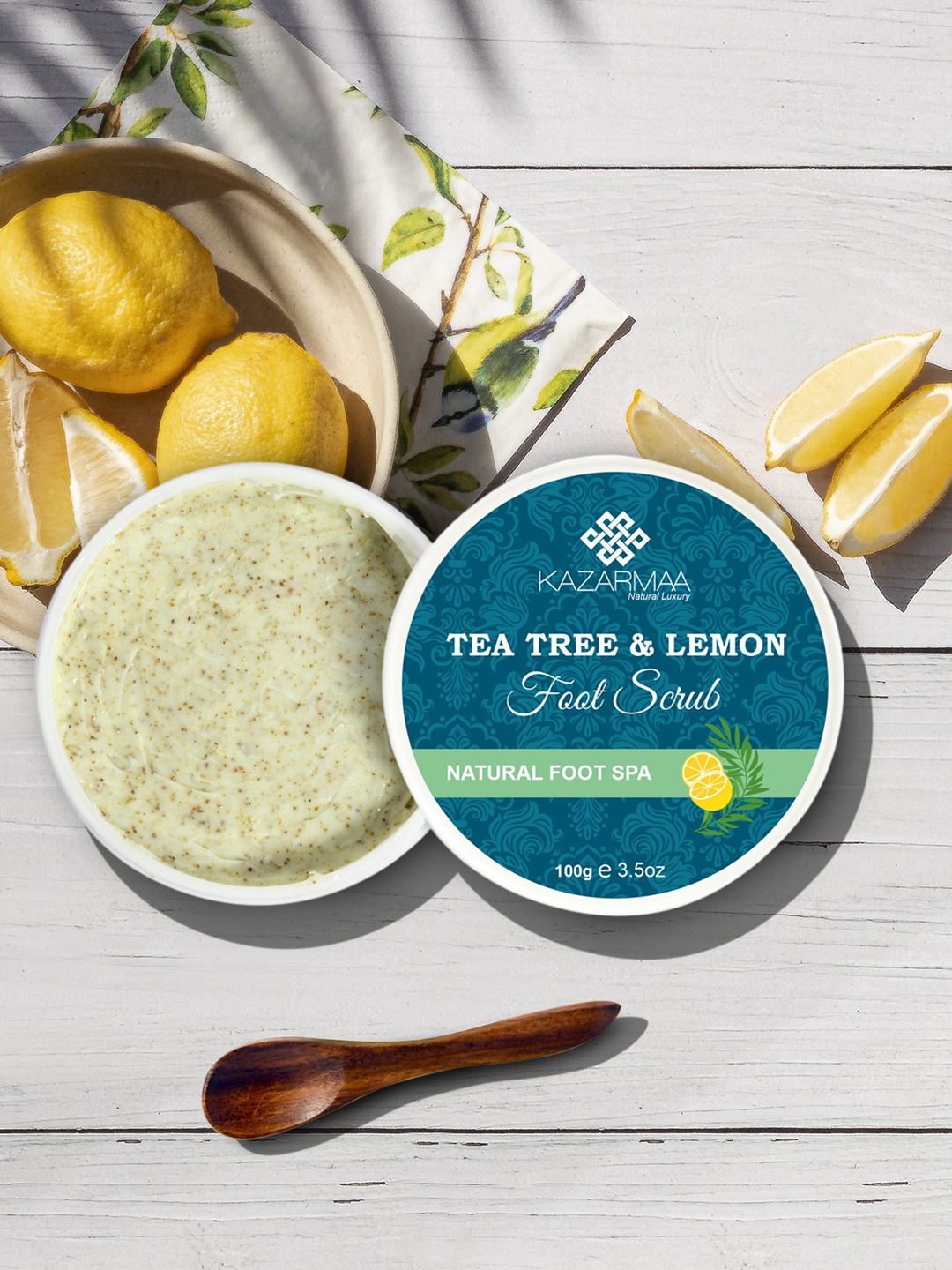

KAZARMAA Tea tree & Lemon Anti Bacterial Foot Scrub With Spoon 100G, Lime green